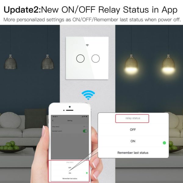 Fehér érintőkapcsoló, két gombos - WIFI-vel, smart home rendszerekhez (WS-EU2-RFW) - Image 4