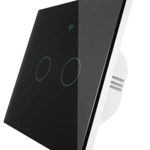 Fekete érintőkapcsoló, két gombos - WIFI-vel, smart home rendszerekhez (WS-EU2-RFB)