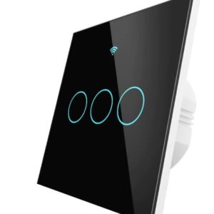 Fekete érintőkapcsoló, három gombos - WIFI-vel, smart home rendszerekhez (WS-EU3-RFB)